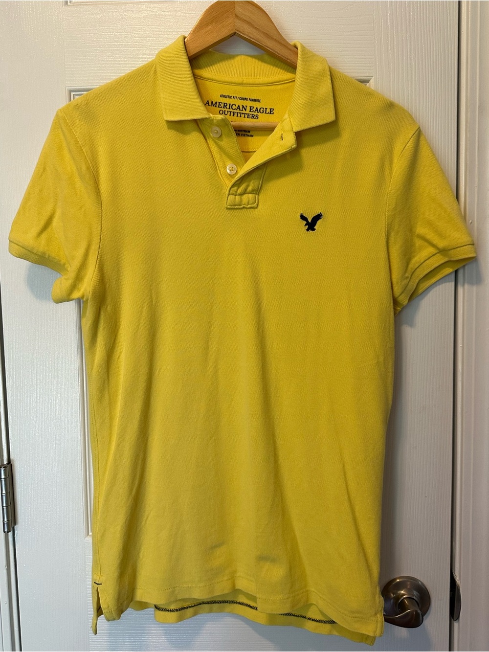 American Eagle Outfitters Yellow Polo with Navy Logo